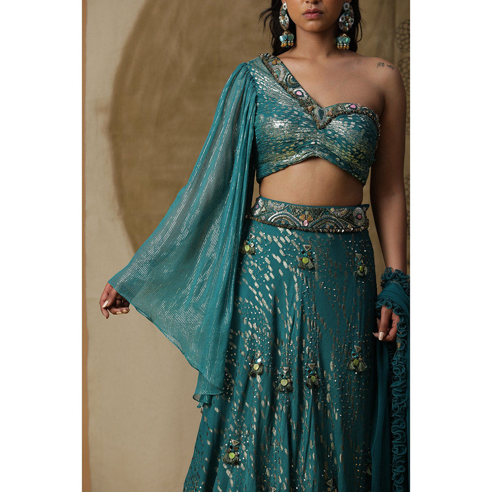 Arpita Sulakshana Teal Blue Blouse Lehenga with Dupatta (Set of 3)
