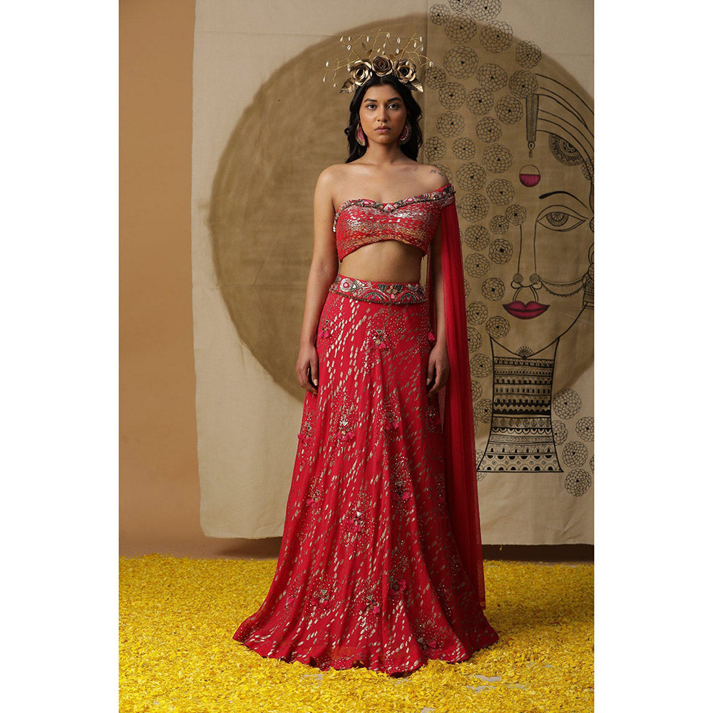 Arpita Sulakshana Red Blouse Lehenga with Dupatta (Set of 3)