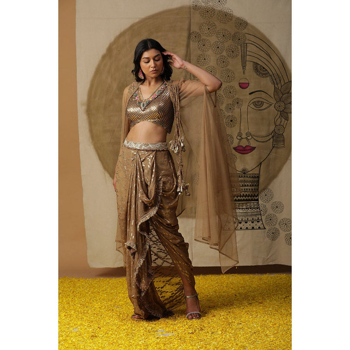 Arpita Sulakshana Brown Blouse Dhoti with Cape (Set of 3)