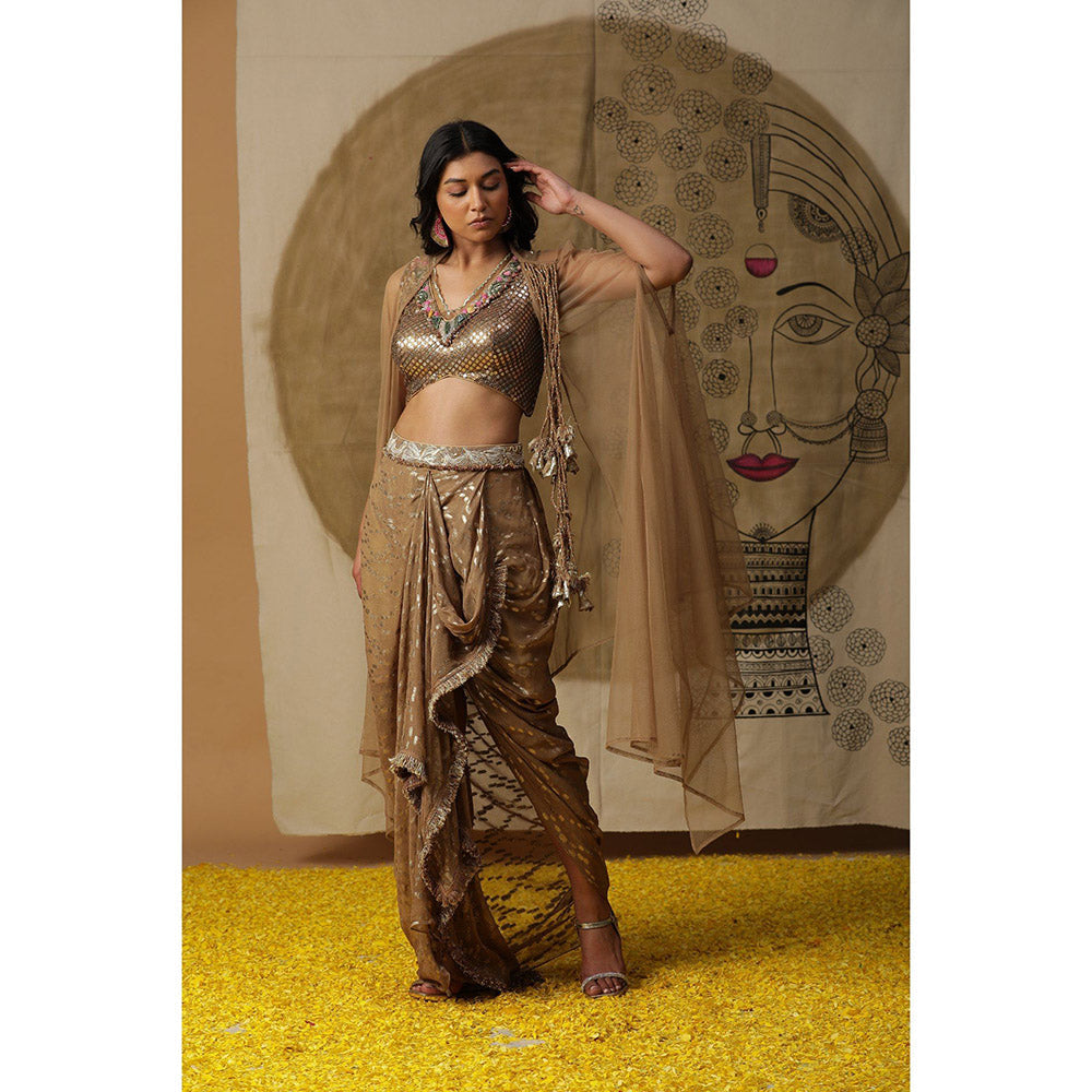 Arpita Sulakshana Brown Blouse Dhoti with Cape (Set of 3)