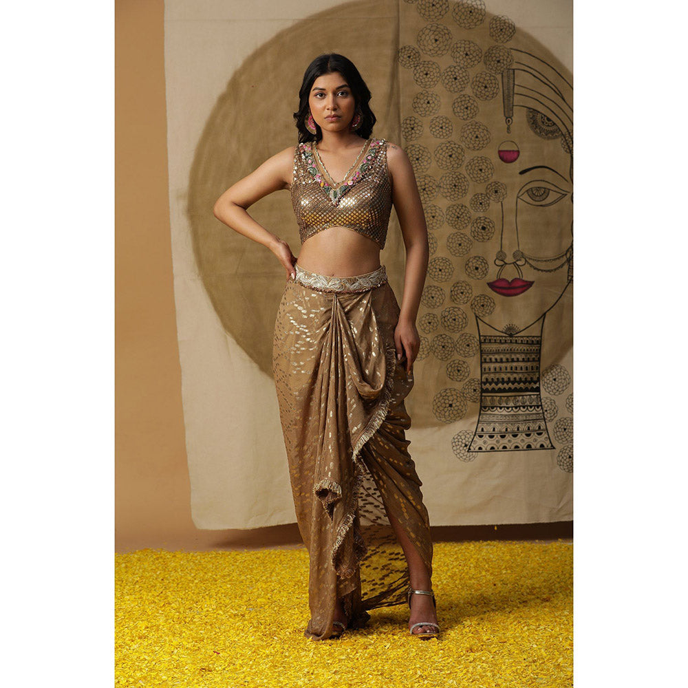 Arpita Sulakshana Brown Blouse Dhoti with Cape (Set of 3)