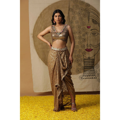 Arpita Sulakshana Brown Blouse Dhoti with Cape (Set of 3)