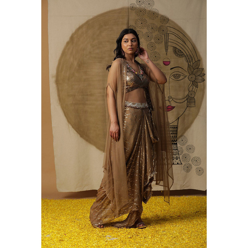 Arpita Sulakshana Brown Blouse Dhoti with Cape (Set of 3)