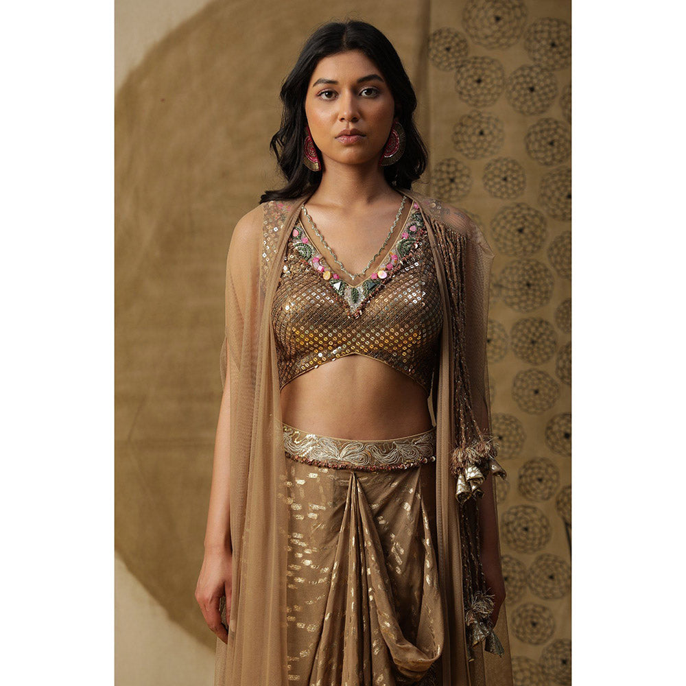 Arpita Sulakshana Brown Blouse Dhoti with Cape (Set of 3)