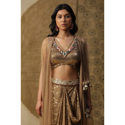 Arpita Sulakshana Brown Blouse Dhoti with Cape (Set of 3)