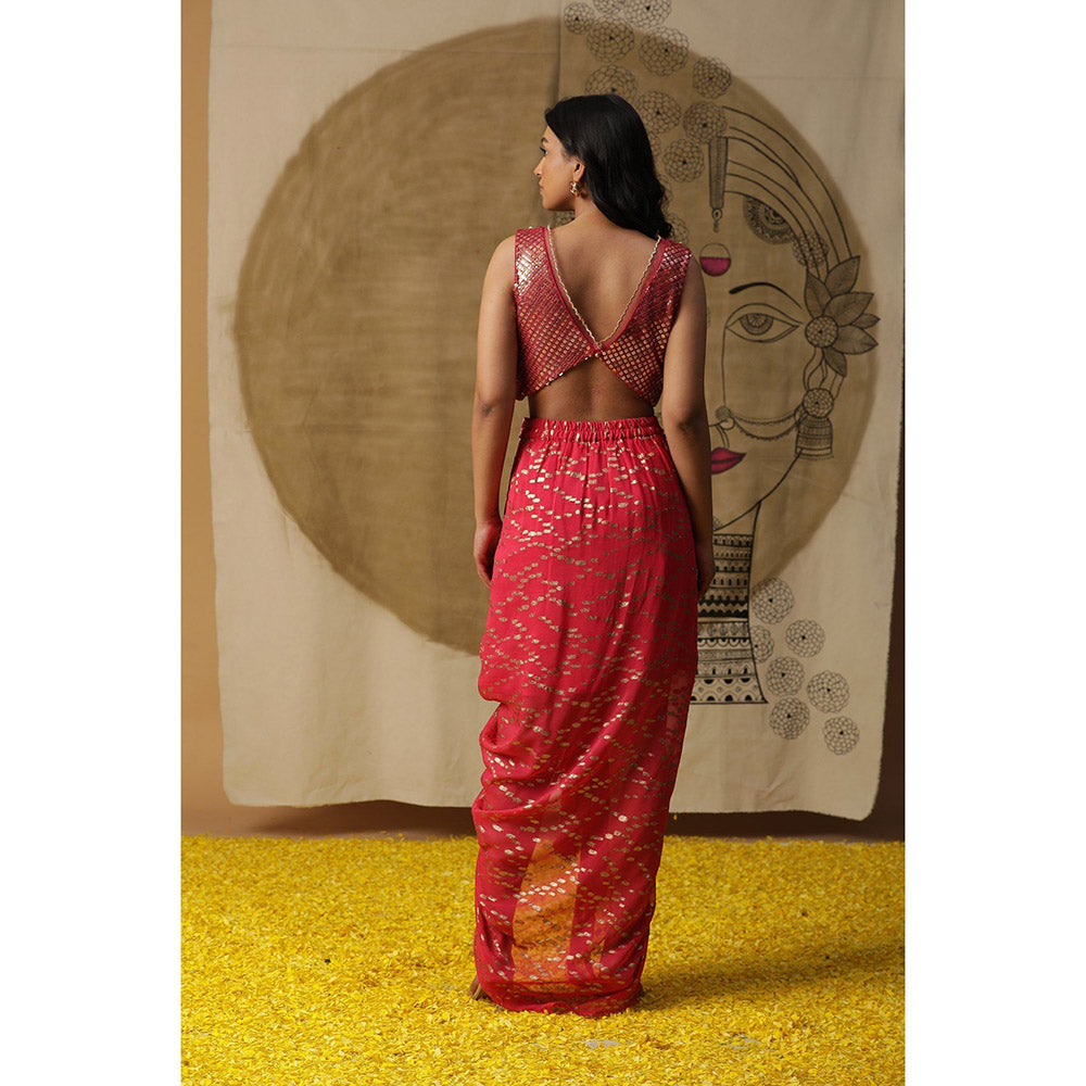 Arpita Sulakshana Red Blouse Dhoti with Cape (Set of 3)