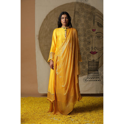 Arpita Sulakshana Yellow Cowl Drape Maxi Dress