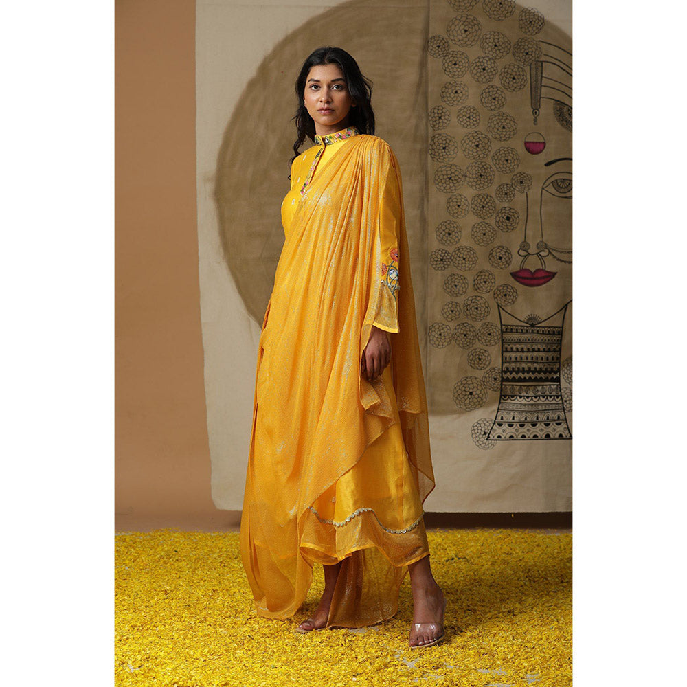 Arpita Sulakshana Yellow Cowl Drape Maxi Dress