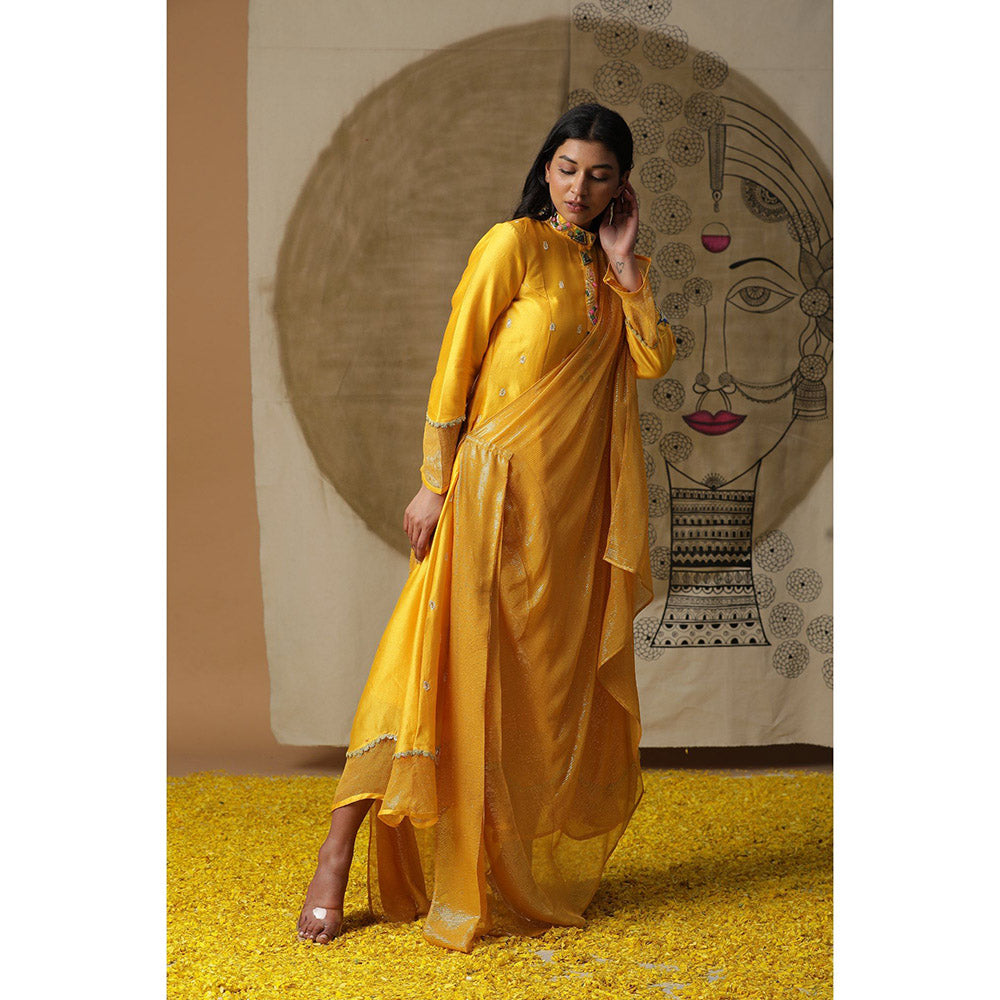Arpita Sulakshana Yellow Cowl Drape Maxi Dress