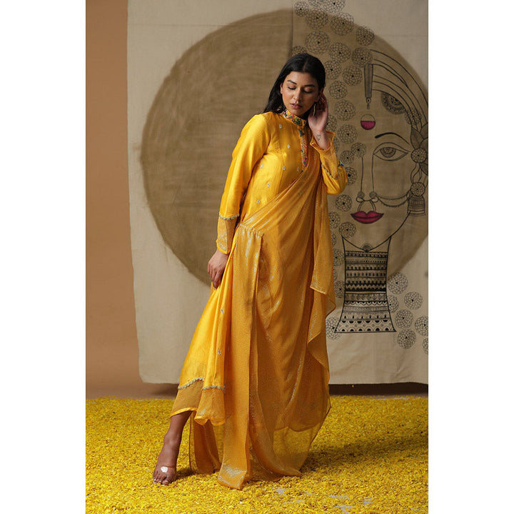 Arpita Sulakshana Yellow Cowl Drape Maxi Dress