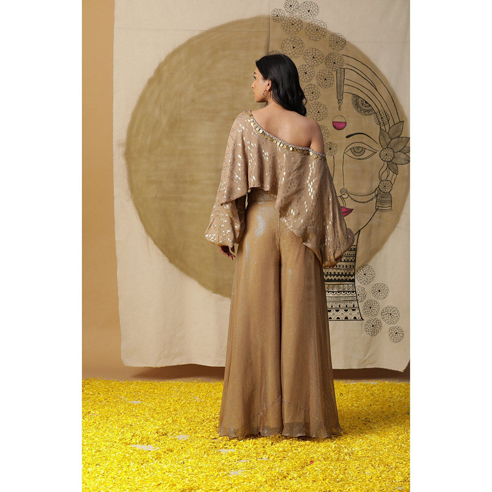 Arpita Sulakshana Brown One Shoulder Blouse with Palazzo (Set of 2)