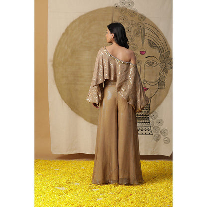 Arpita Sulakshana Brown One Shoulder Blouse with Palazzo (Set of 2)