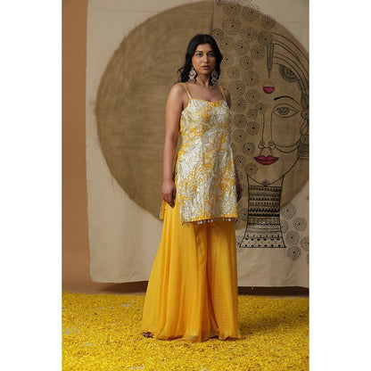 Arpita Sulakshana Yellow Kurta Palazzo with Cape (Set of 3)