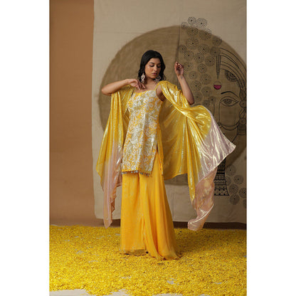 Arpita Sulakshana Yellow Kurta Palazzo with Cape (Set of 3)