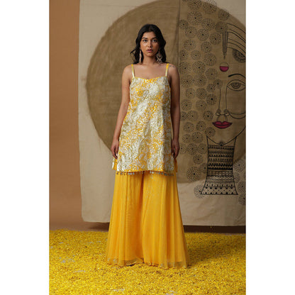 Arpita Sulakshana Yellow Kurta Palazzo with Cape (Set of 3)