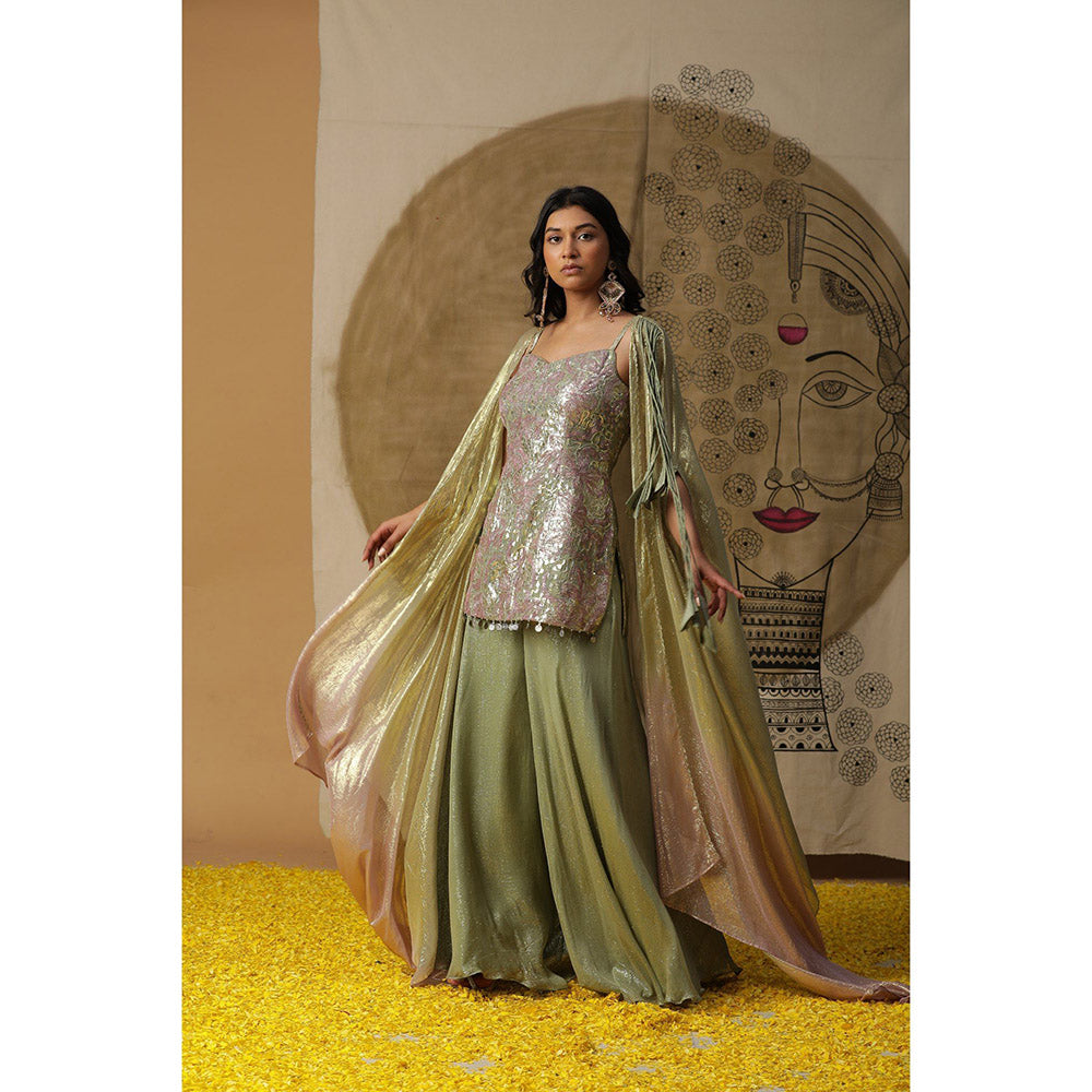 Arpita Sulakshana Pista Green Kurta Palazzo with Cape (Set of 3)