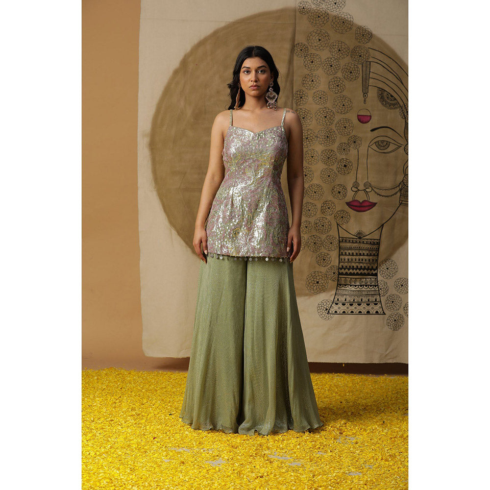 Arpita Sulakshana Pista Green Kurta Palazzo with Cape (Set of 3)