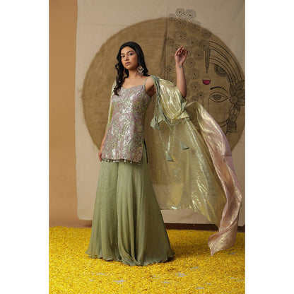 Arpita Sulakshana Pista Green Kurta Palazzo with Cape (Set of 3)