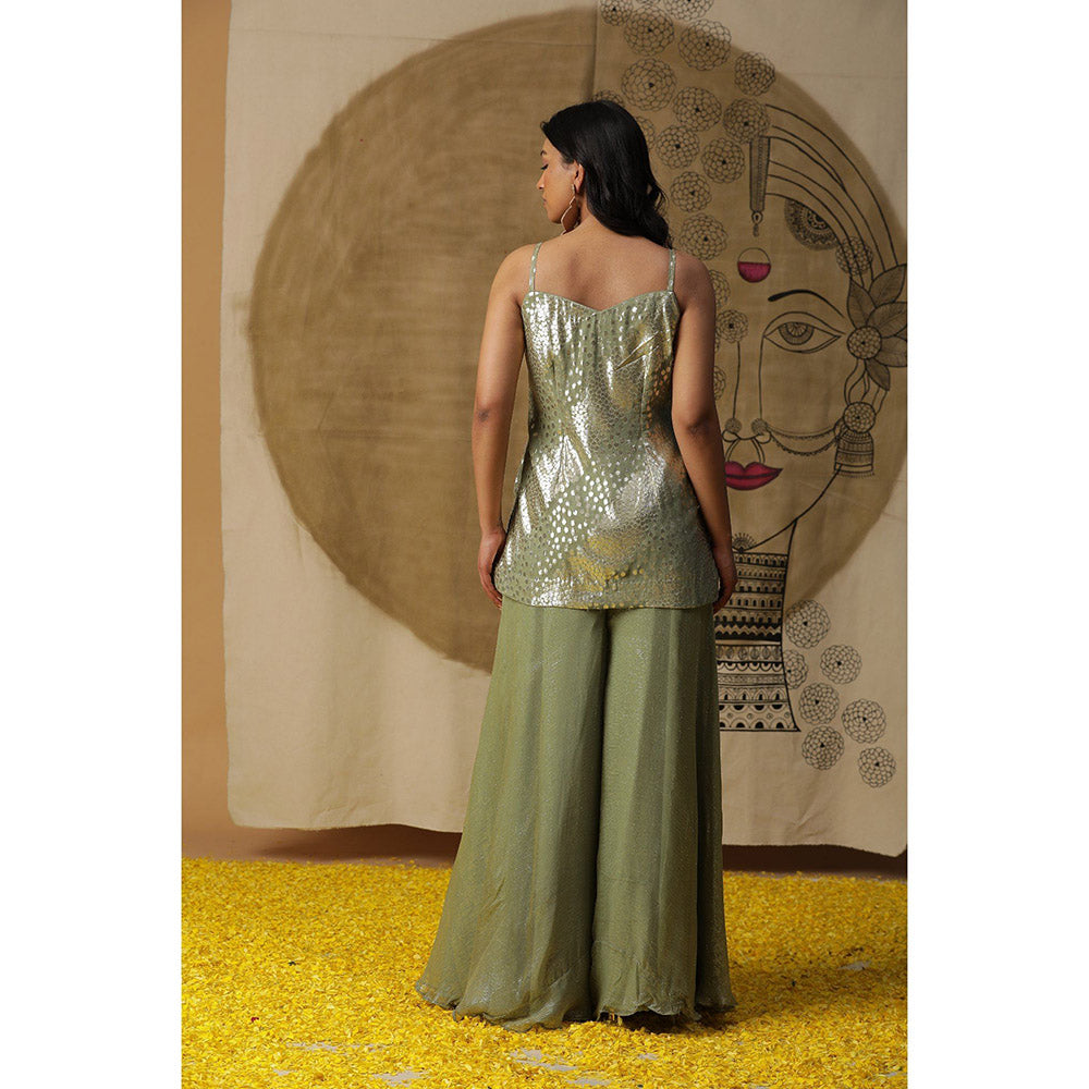 Arpita Sulakshana Pista Green Kurta Palazzo with Cape (Set of 3)