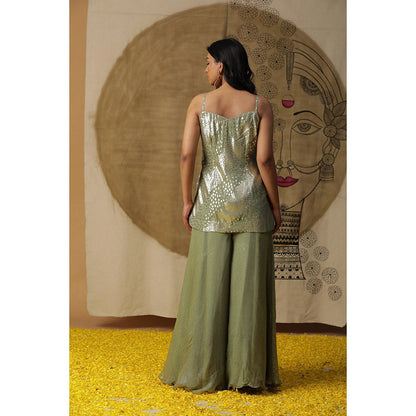 Arpita Sulakshana Pista Green Kurta Palazzo with Cape (Set of 3)