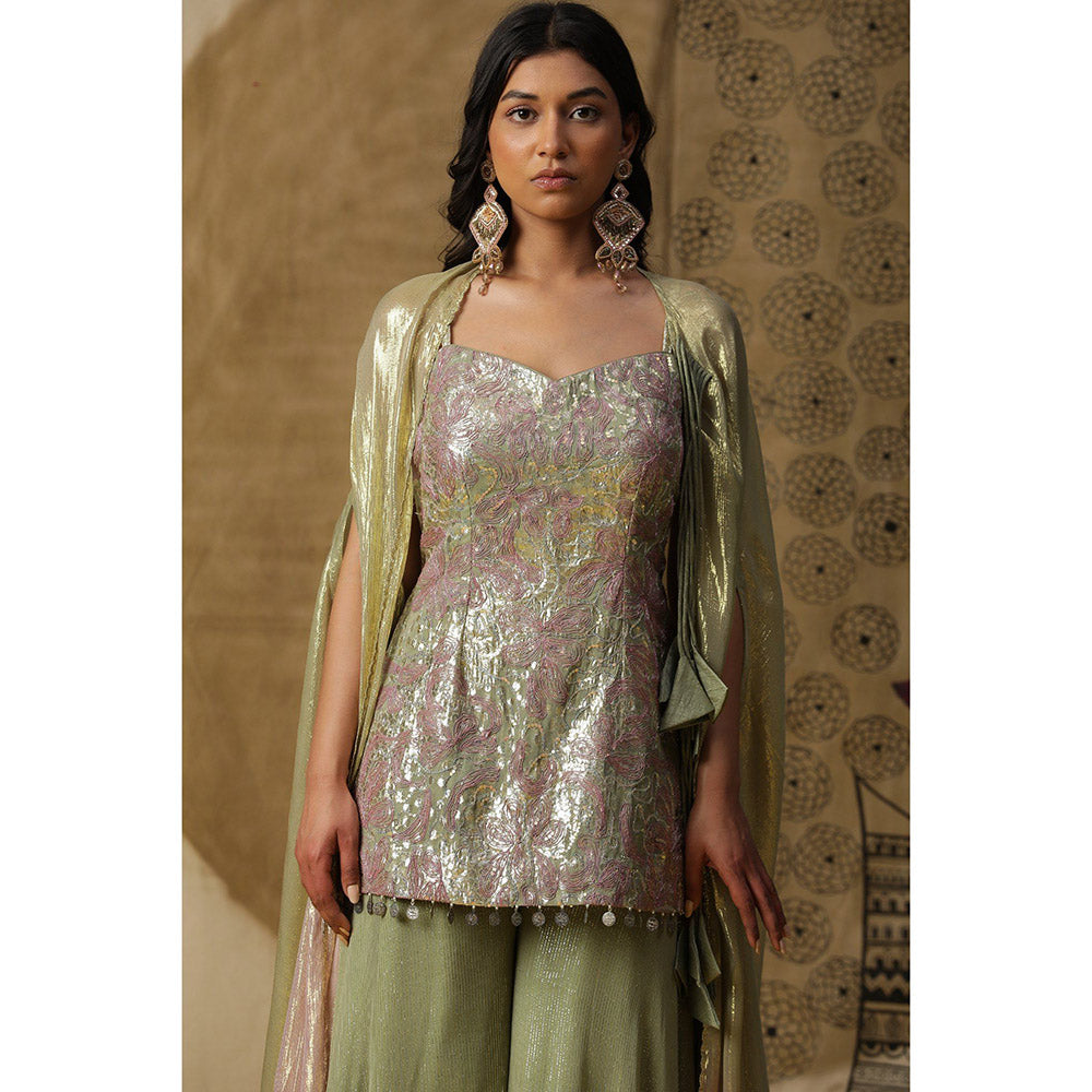 Arpita Sulakshana Pista Green Kurta Palazzo with Cape (Set of 3)