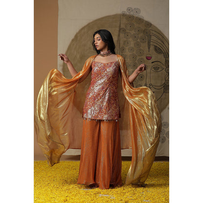 Arpita Sulakshana Burnt Orange Kurta Palazzo with Cape (Set of 3)