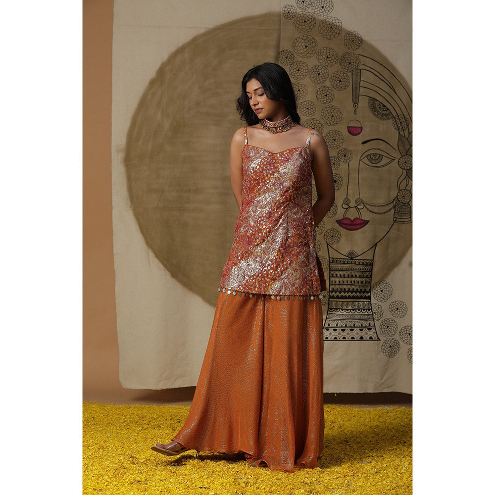 Arpita Sulakshana Burnt Orange Kurta Palazzo with Cape (Set of 3)
