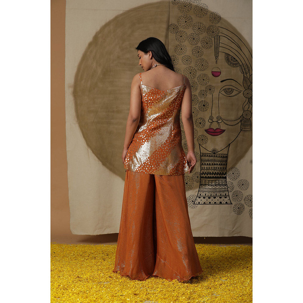 Arpita Sulakshana Burnt Orange Kurta Palazzo with Cape (Set of 3)