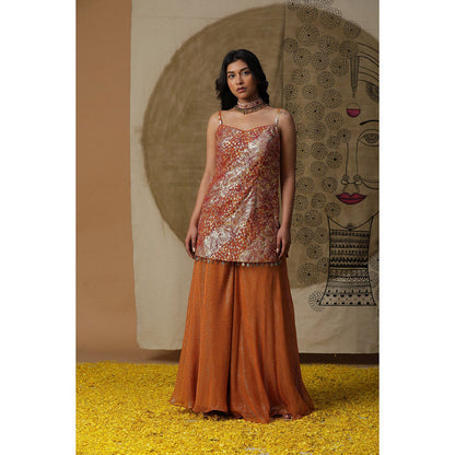 Arpita Sulakshana Burnt Orange Kurta Palazzo with Cape (Set of 3)