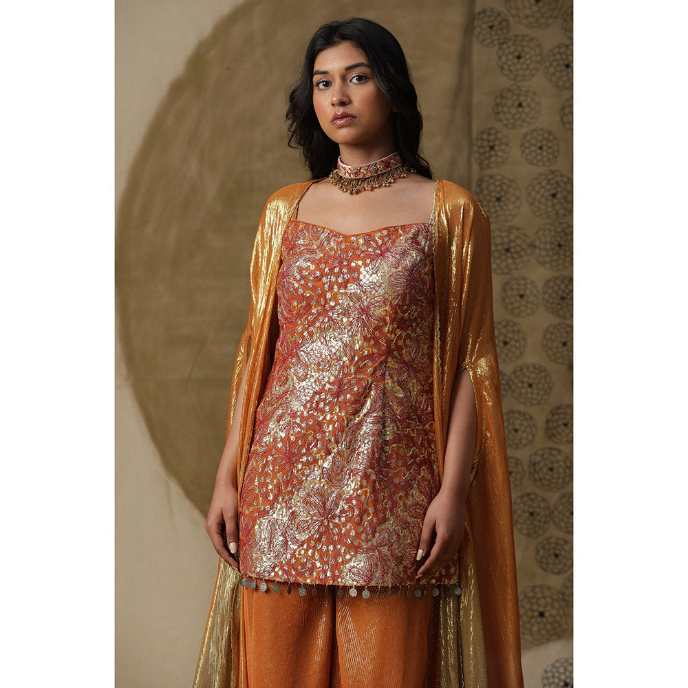 Arpita Sulakshana Burnt Orange Kurta Palazzo with Cape (Set of 3)