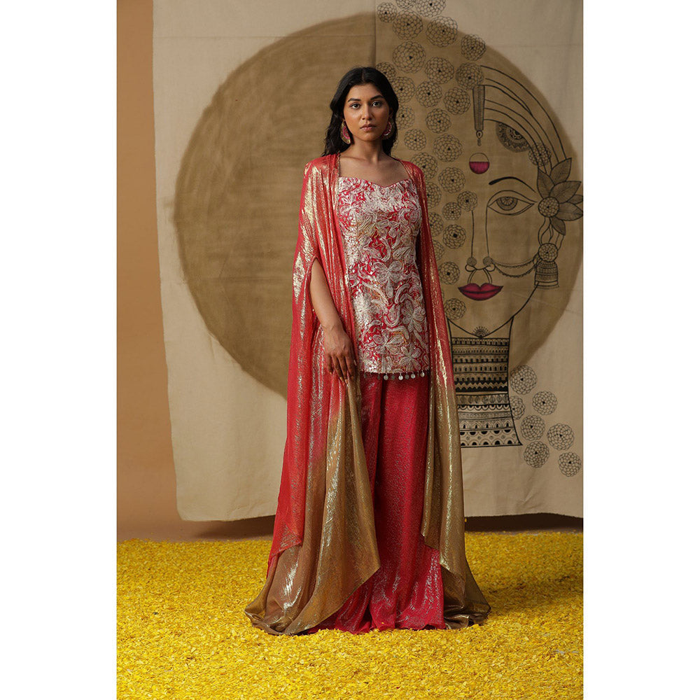 Arpita Sulakshana Red Contemporary Kurta Palazzo with Cape (Set of 3)