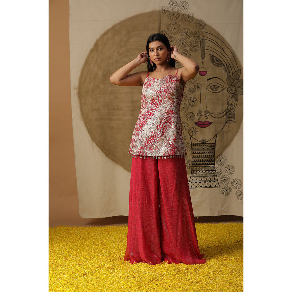 Arpita Sulakshana Red Contemporary Kurta Palazzo with Cape (Set of 3)