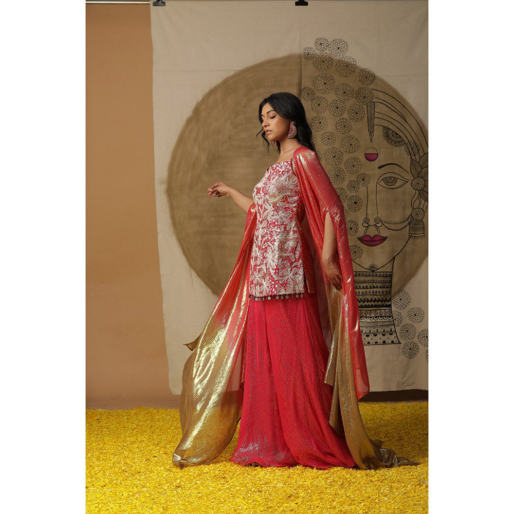 Arpita Sulakshana Red Contemporary Kurta Palazzo with Cape (Set of 3)