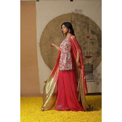Arpita Sulakshana Red Contemporary Kurta Palazzo with Cape (Set of 3)