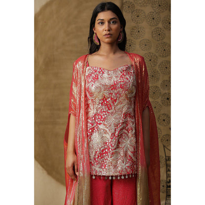 Arpita Sulakshana Red Contemporary Kurta Palazzo with Cape (Set of 3)