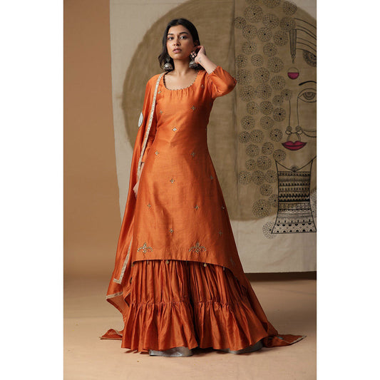 Arpita Sulakshana Burnt Orange Gotta Kurta Sharara with Dupatta (Set of 3)