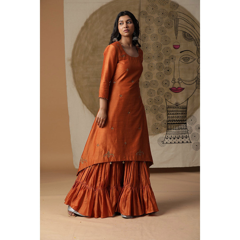 Arpita Sulakshana Burnt Orange Gotta Kurta Sharara with Dupatta (Set of 3)