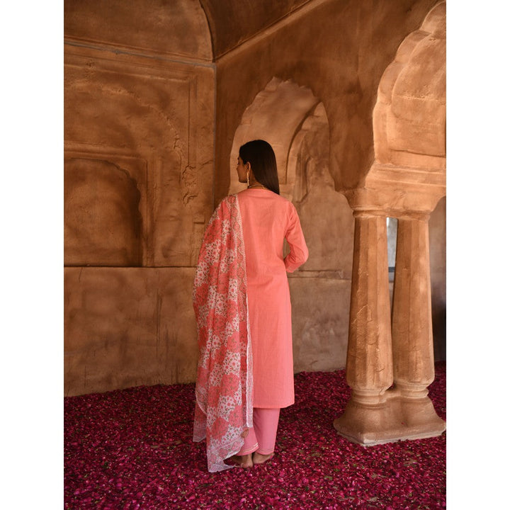 Karaj Jaipur Pink Gul Scattered Gota Mirror Kurta with Pants & Dupatta (Set of 3)