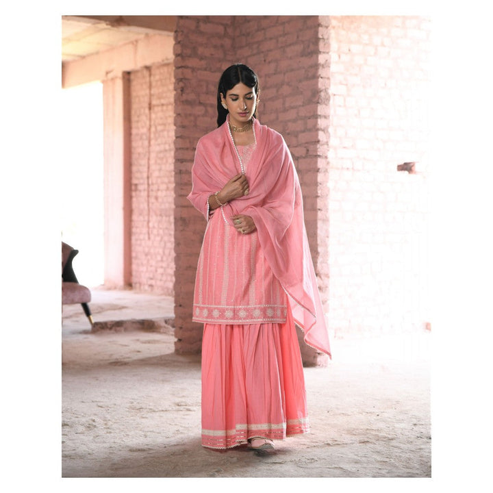Karaj Jaipur Nargis Pink Kurta Sharara (Set of 3)