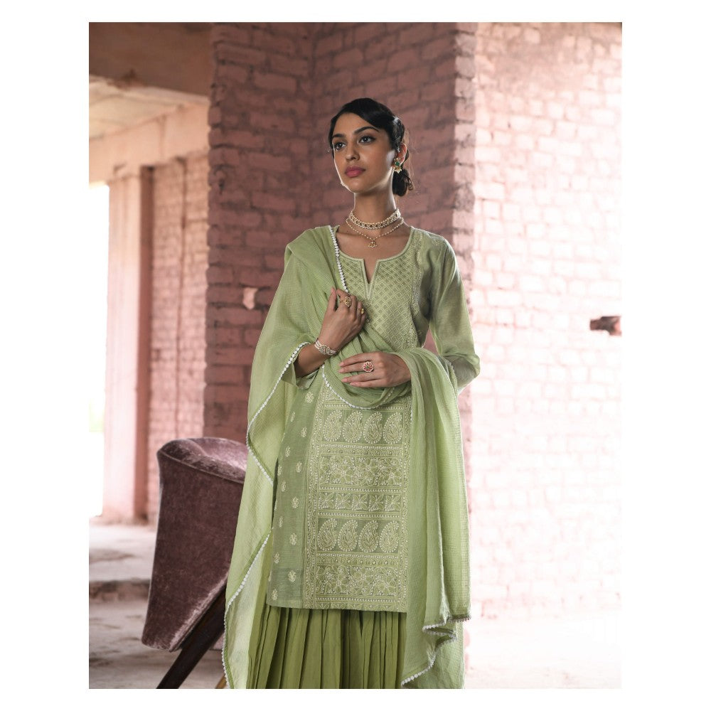 Karaj Jaipur Zara Green Sharara (Set of 3)