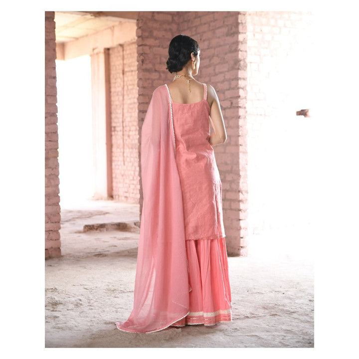 Karaj Jaipur Zara Pink Strap Kurta Sharara (Set of 3)