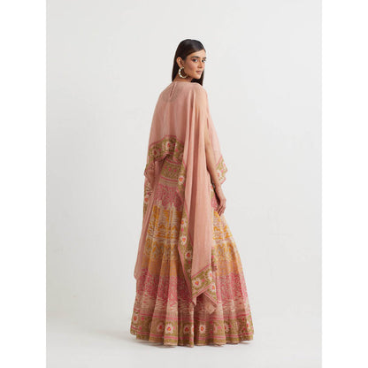 KAVITA BHARTIA Embroidered Cape with Skirt in Peach (Set of 2)