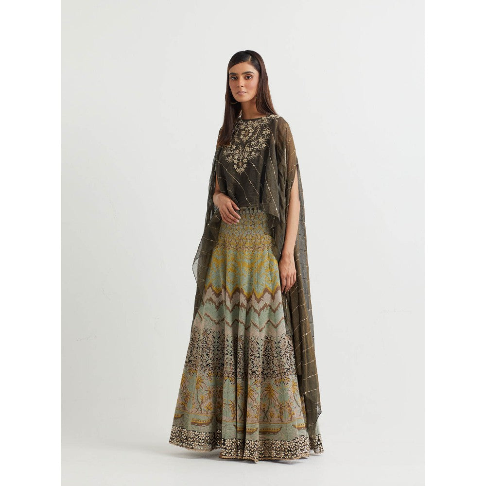 KAVITA BHARTIA Embroidered Cape with Skirt in Multi Color (Set of 2)