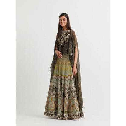 KAVITA BHARTIA Embroidered Cape with Skirt in Multi Color (Set of 2)