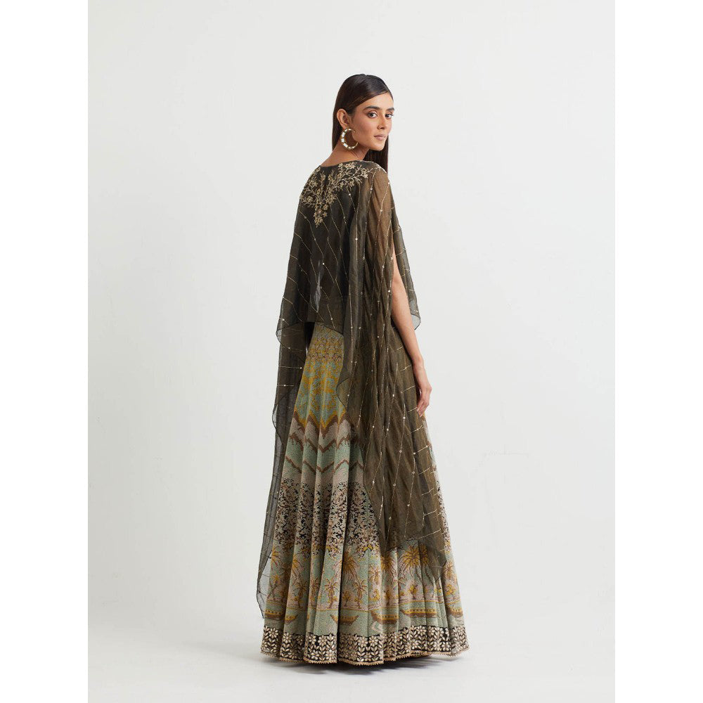 KAVITA BHARTIA Embroidered Cape with Skirt in Multi Color (Set of 2)