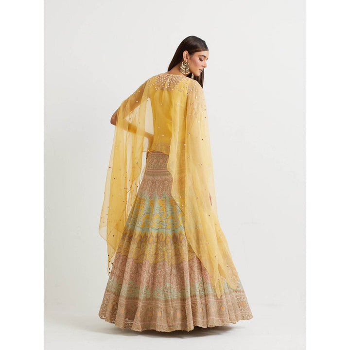 KAVITA BHARTIA Cape with Embroidered Skirt in Yellow (Set of 2)