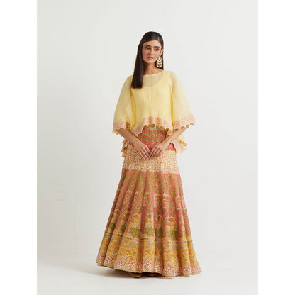 KAVITA BHARTIA Embroidered Top with Skirt in Yellow (Set of 2)