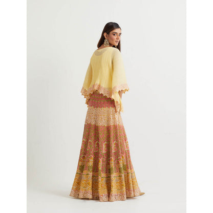 KAVITA BHARTIA Embroidered Top with Skirt in Yellow (Set of 2)