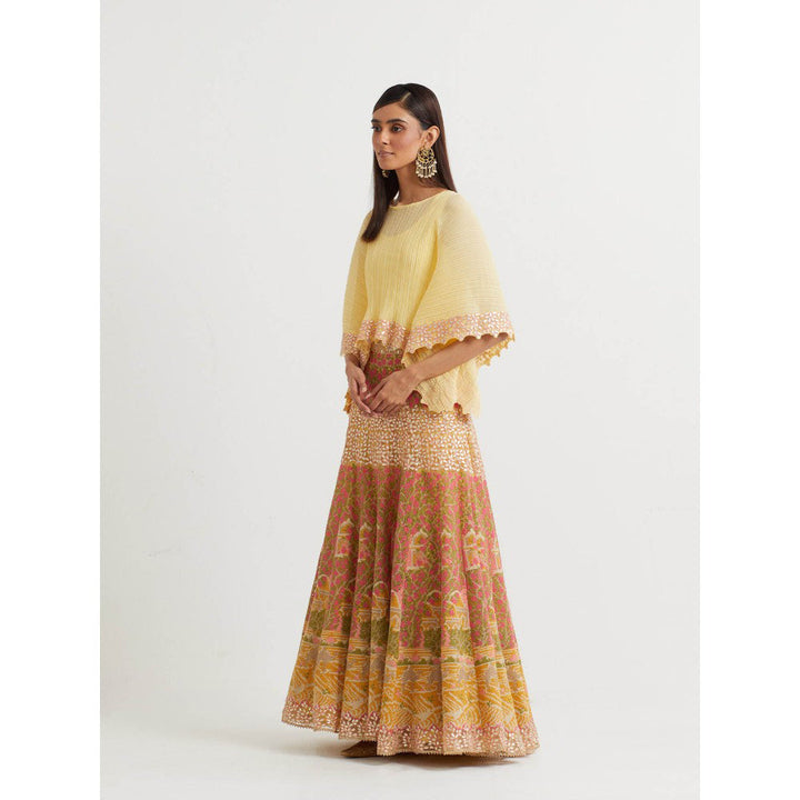KAVITA BHARTIA Embroidered Top with Skirt in Yellow (Set of 2)