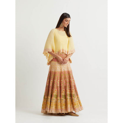 KAVITA BHARTIA Embroidered Top with Skirt in Yellow (Set of 2)